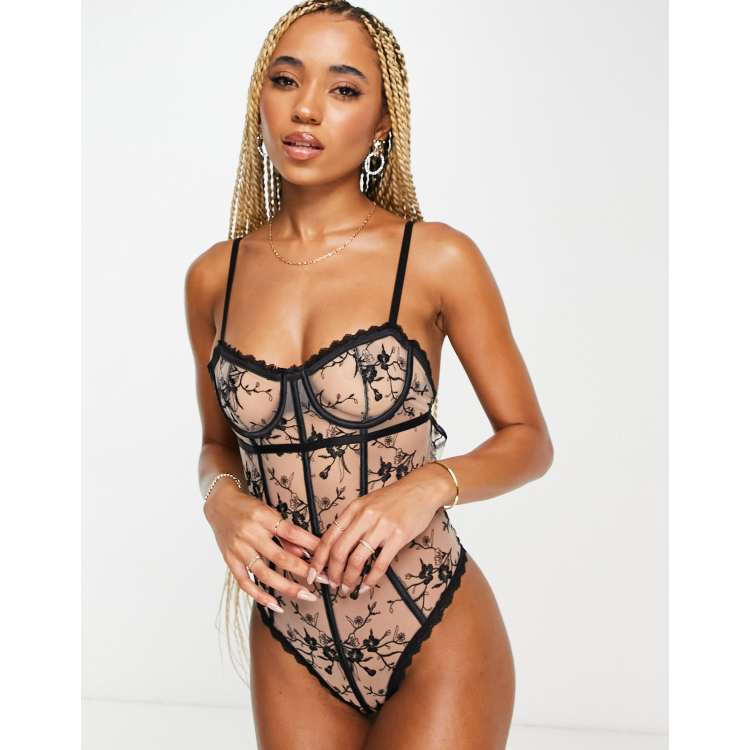 Real Corset, singreiny Floral Lace Corset Bodysuit