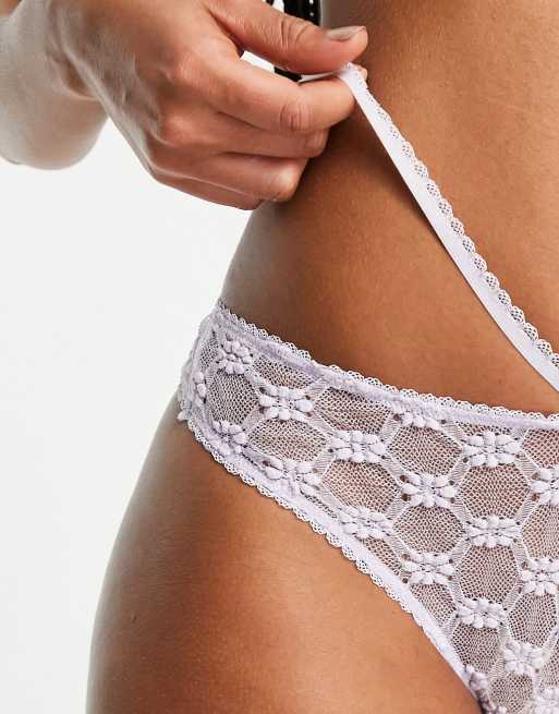 Lost Ink textured floral lace brazillian brief in lilac, 4 of 4