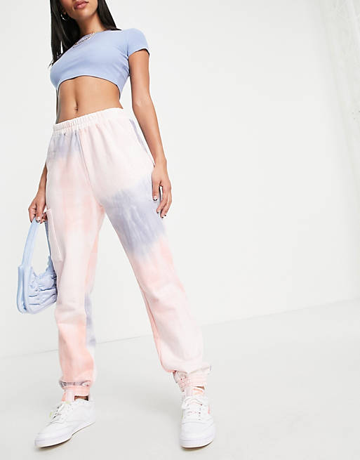 Lost Ink tie dye jogger with pocket detail in pink and grey
