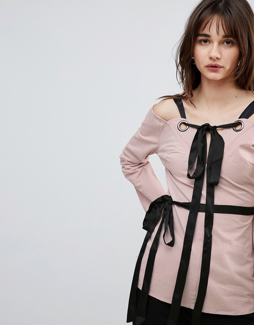 lost ink top with eyelet tie details-pink