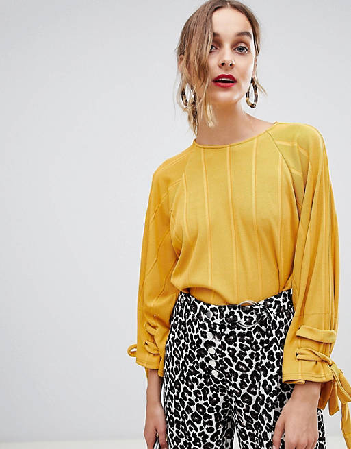 Lost Ink Top With Tie Cuffs In Jersey Rib | ASOS