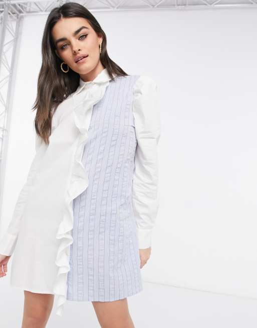 Lost Ink - Vestito camicia in tessuti misti con maniche a palloncino