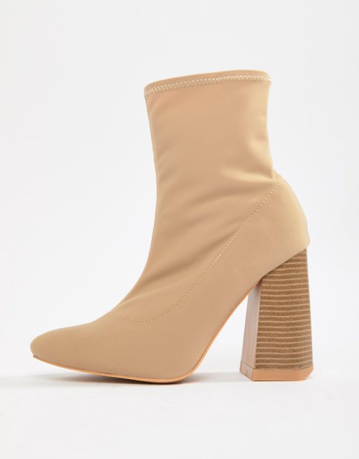 Lost Ink Wide Fit Meg Beige Stretch Sock Boots