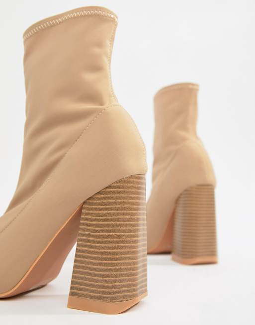 Lost Ink Wide Fit Meg Beige Stretch Sock Boots