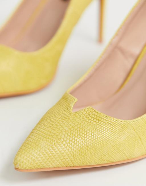 Lost Ink wide fit pointed court shoe in yellow, 2 of 4