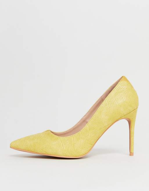 Lost Ink wide fit pointed court shoe in yellow, 3 of 4