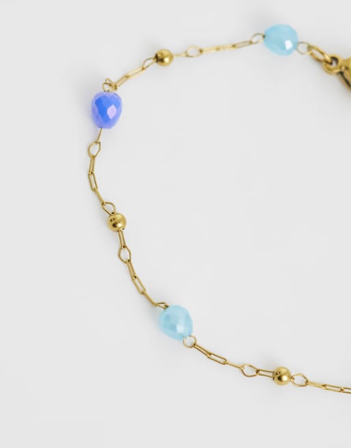 Lost Souls - {1} karat forgyldt armbånd i rustfrit stål med blå glasperler, 2 af 3