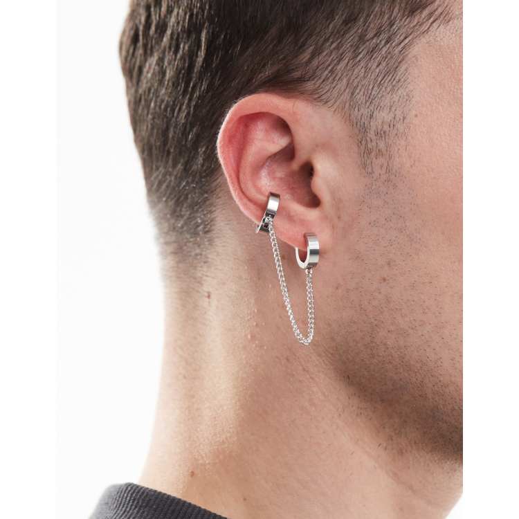 Lost Souls 13mm single hoop earring with cuff in stainless