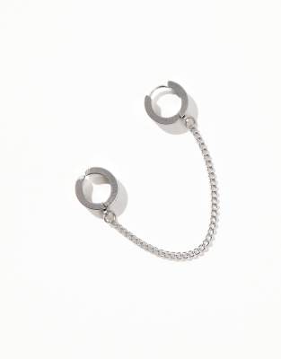 Lost Souls 13mm Single Hoop Earring With Cuff In Silver
