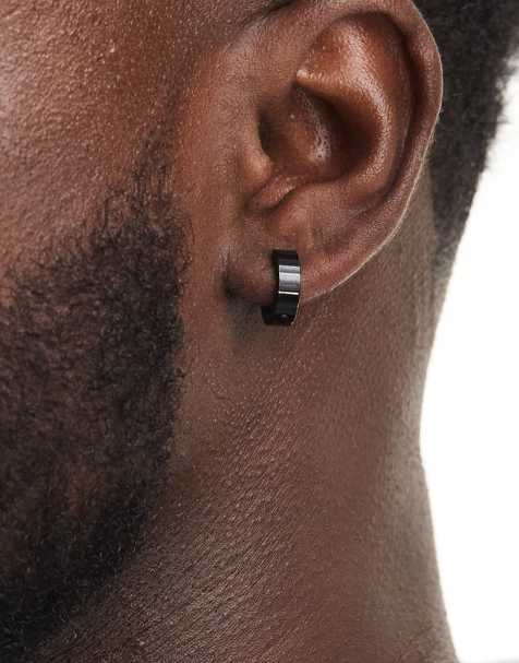 Lost Souls 14mm black huggie earrings in stainless steel - view 1
