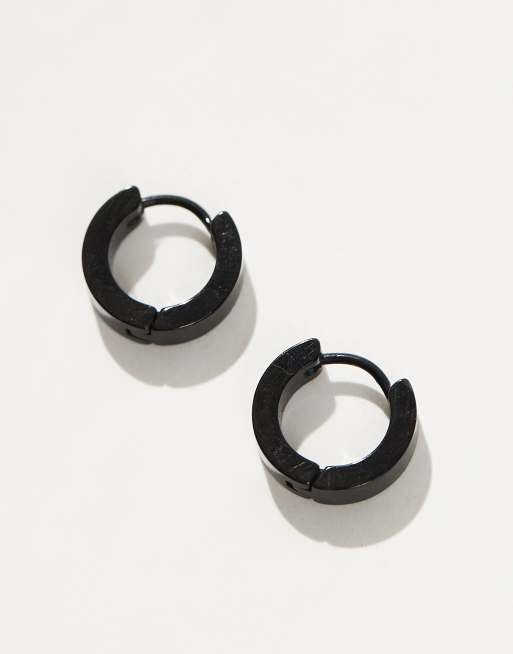 Lost Souls 14mm black huggie earrings in stainless steel, 2 of 3