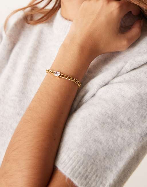 Lost Souls - 18 karat forgyldt armbånd i rustfrit stål med chunky kæde og krystaldetalje