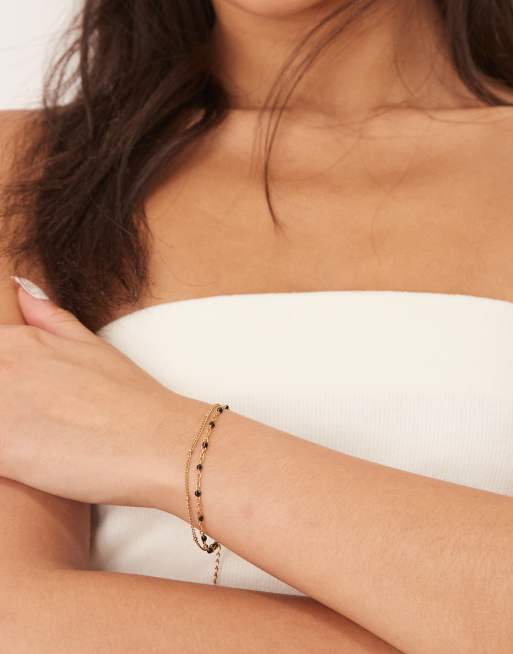 Lost Souls – 18-Karat vergoldetes, mehrreihiges Kettenarmband aus Edelstahl mit Emaille-Verzierung