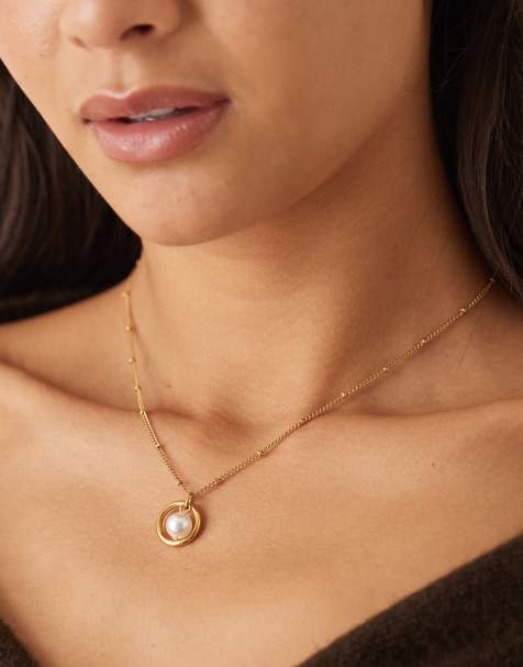Lost Souls 18K gold-plated pearl pendant necklace - view 1