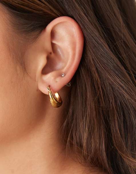 Lost Souls – 18K guldpläterade, strukturerade creoler i rostfritt stål - view 1