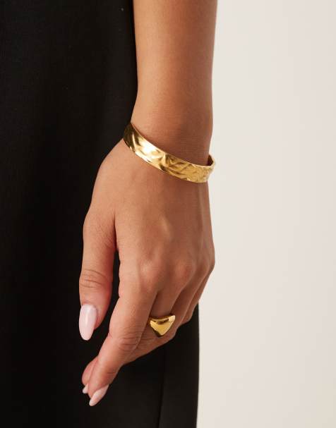 Lost Souls – 18k guldpläterat manschettarmband i hamrat, rostfritt stål - view 1