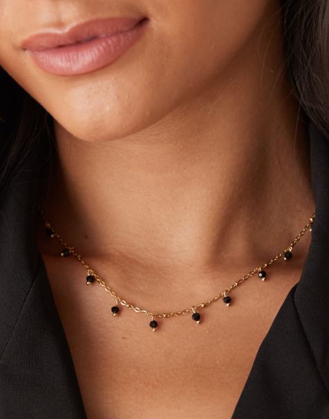 Lost Souls - 18k vergulde ketting van roestvrij staal met zwarte stenen hangertjes - view 1