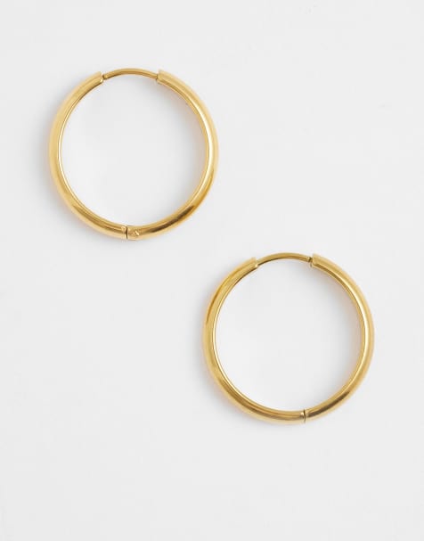 Lost Souls 20mm huggie hoop earrings in 18ct gold plated stainless steel - view 1
