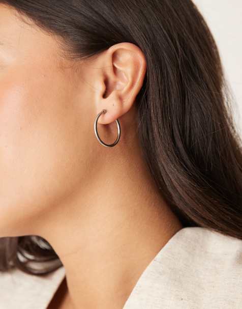 Lost Souls 25mm stainless steel hoop earrings in silver tone - view 1