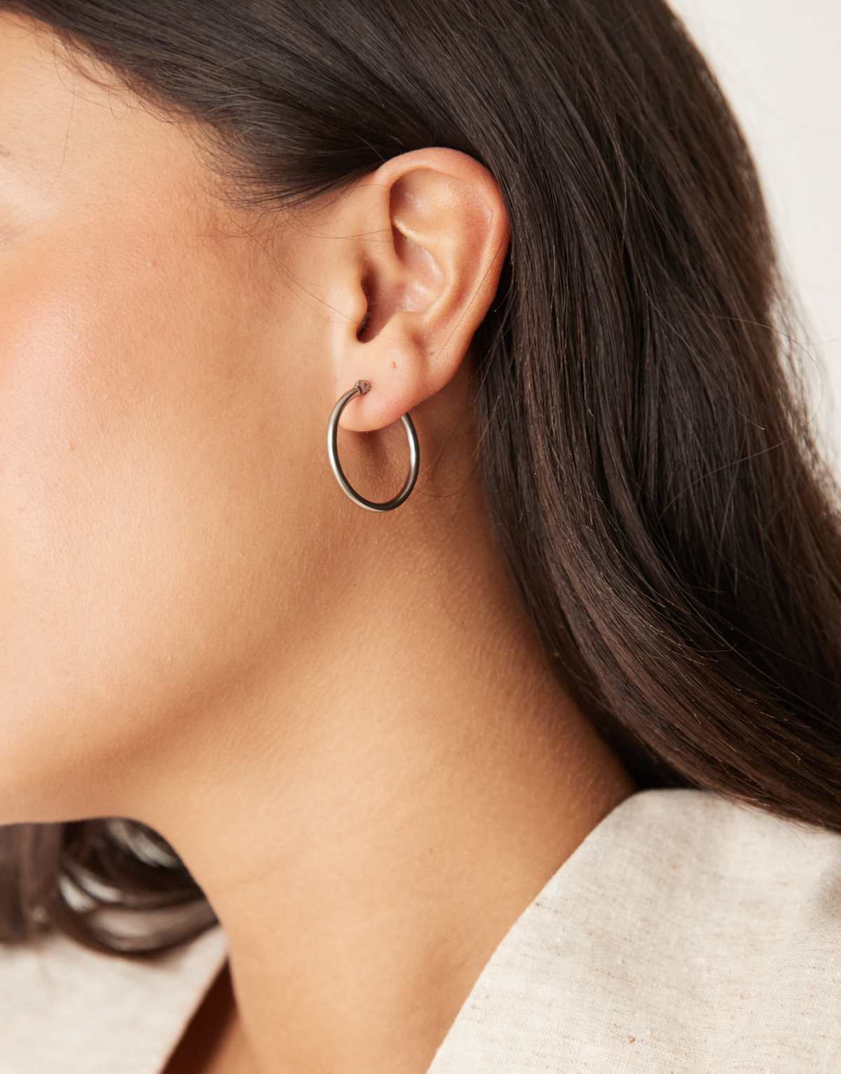 Lost Souls 25mm stainless steel hoop earrings in silver