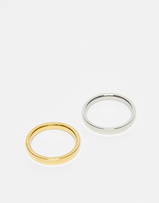 Lost Souls – 2er-Pack Bandringe aus Edelstahl in Platin und Gold, 3 mm