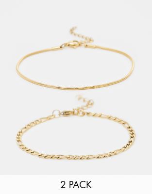 Lost Souls – 2er-Pack Kettenarmbänder im Figaro- und Schlangendesign aus Edelstahl in Gold