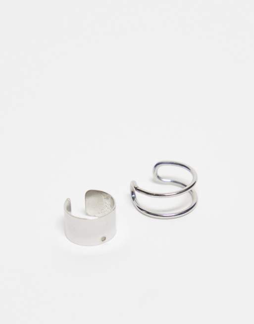 Lost Souls – 2er-Pack silberfarbene Ohrklemmen aus Edelstahl