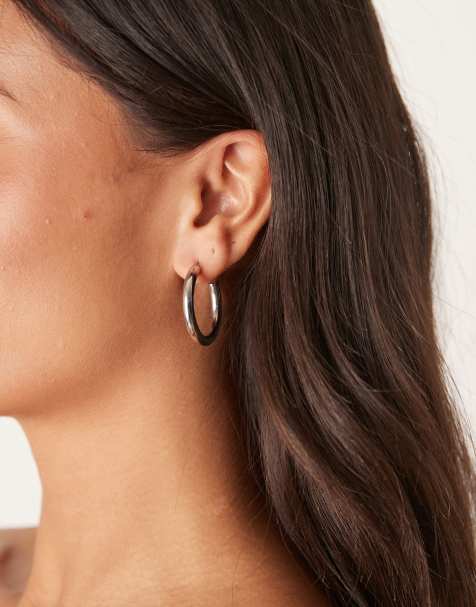 Lost Souls 30mm stainless steel hoop earrings in silver - view 1