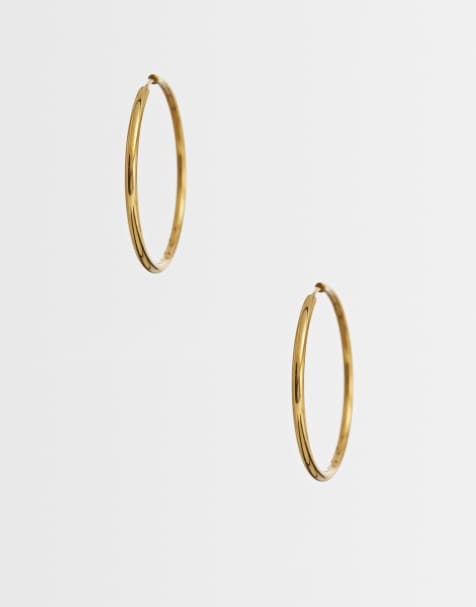 Lost Souls 35mm huggie hoop earrings in 18ct gold plated stainless steel - view 1