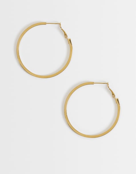 Lost Souls 40mm flat edge hoop earrings in 18k gold plated stainless steel - view 1