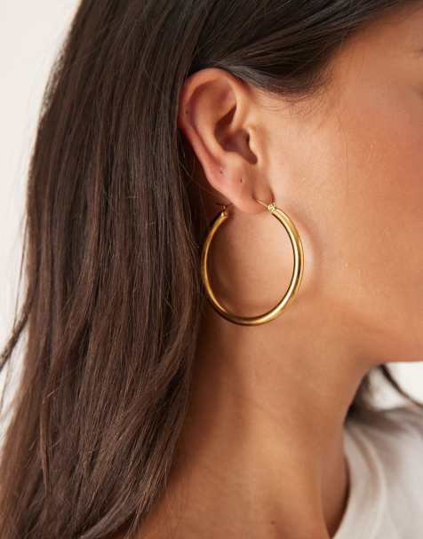 Lost Souls 50mm chunky hoop earrings in 18ct gold plated stainless steel - view 1