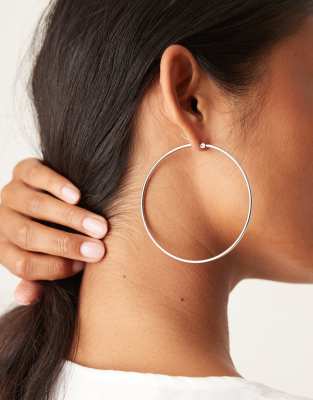 70mm big stainless steel hoop earrings in silver tone