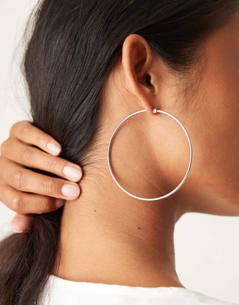 Lost Souls 70mm big stainless steel hoop earrings in silver - view 1