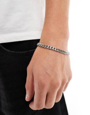 7mm chunky curb chain bracelet in stainless steel-Silver