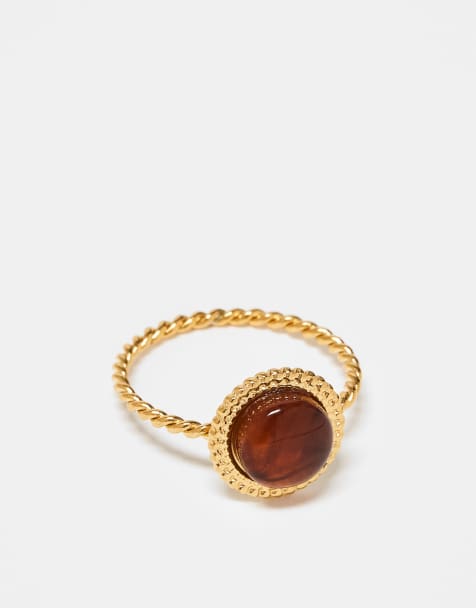 Lost Souls amberstone ring in 18ct gold plated stainless steel - view 1