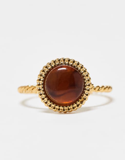 Lost Souls amberstone ring in 18kt gold plated stainless steel, 2 of 3