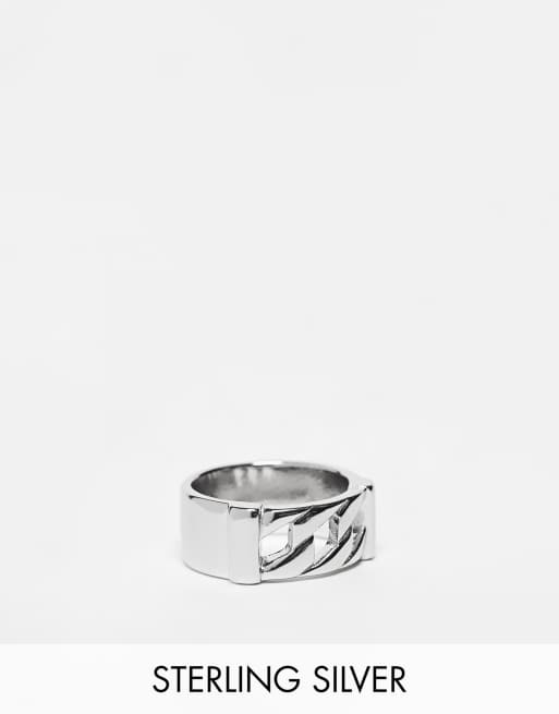 Lost Souls - Anello a fascia con dettaglio a catenina in argento sterling
