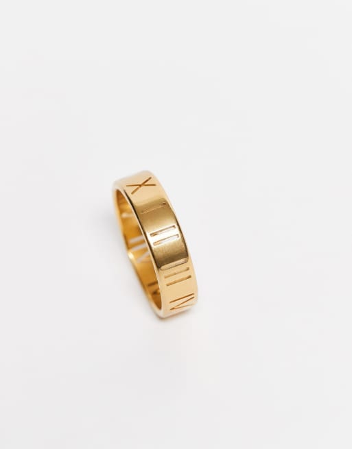 Lost Souls - Anello a fascia da 6 mm con numeri romani placcato oro 18 k, 3 di 3