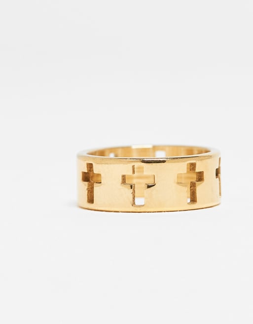 Lost Souls - Anello a fascia placcato oro 18 k con dettagli a croce, 3 di 3