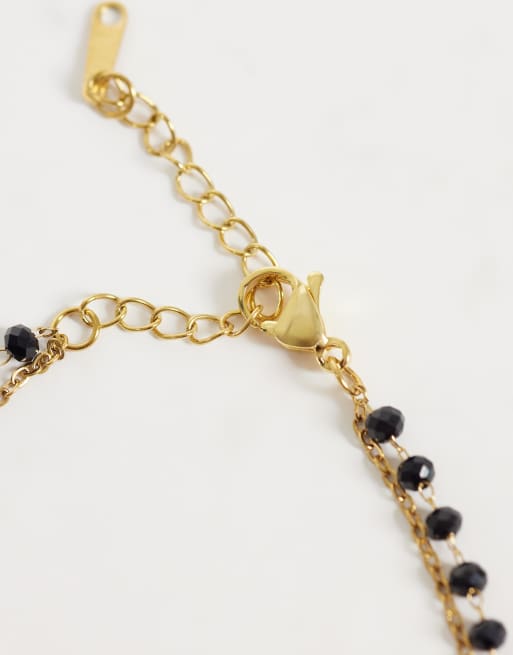 Lost Souls armbånd med flere rækker, kæde og sorte glasperler i 18k guldbelagt rustfrit stål, 3 af 3