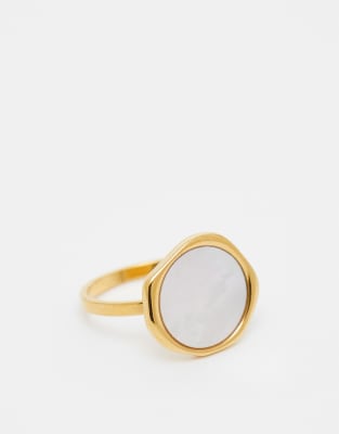 Lost Souls - Bague avec perle en acier inoxydable plaqué or 18 carats-Doré