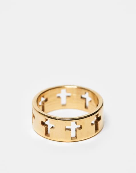 Lost Souls Band ring with cross details in 18k gold plated - view 1