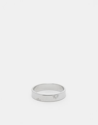 band ring with engraved sun in stainless steel-Silver