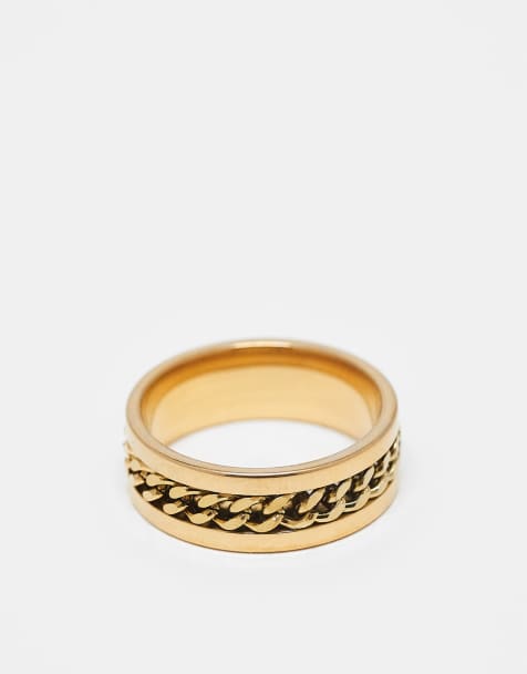Lost Souls band ring with moving chain in 18k gold plated - view 1