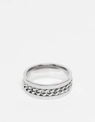 LOST SOULS Lost Souls Band ring with moving chain in stainless steel-Silver