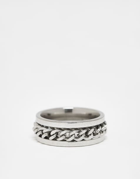 Lost Souls band ring with moving chain in stainless steel - view 1