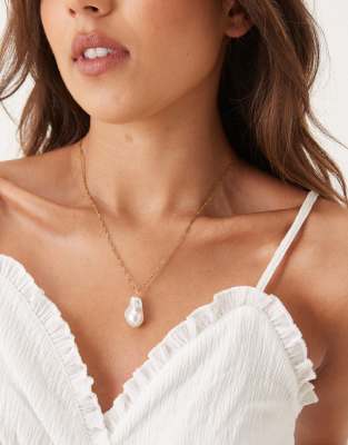 LOST SOULS Lost Souls baroque pearl pendant necklace in 18ct gold plated stainless steel