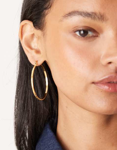Lost Souls big hoop textured earrings in 18ct gold plated stainless steel - view 1