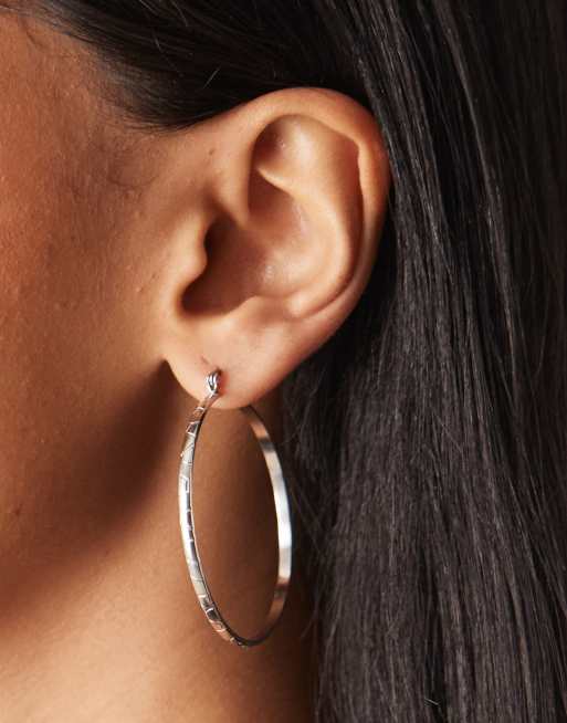 Lost Souls big hoop textured earrings in silver-tone stainless steel, 2 of 3