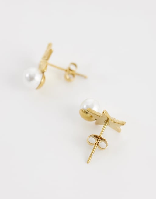 Lost Souls - Boucles d'oreilles étoile de mer en acier inoxydable plaqué or 18 carats avec perle nacrée, 3 de 4